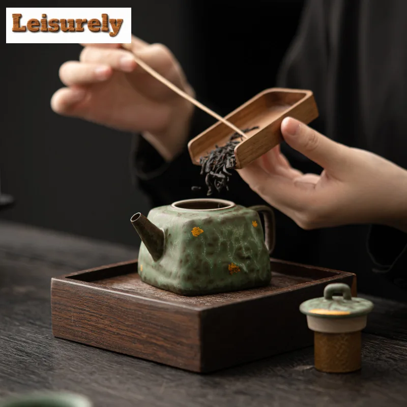 200ml High End Bronze Glaze Teapot Handmade Old Rock Mud Square Pot Tea Maker Kettle Tieguanyin Kung Fu Teaware Collection Gift