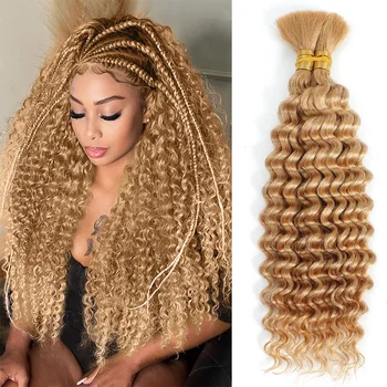 Bulk Braiding Hair Deep Wave Curly Highlight Blonde Colored 100g No Weft Human Hair Bundles Human Braiding Hair for Boho Braids 1