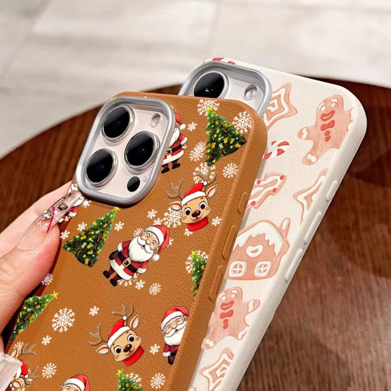 Elegant Leather Texture Christmas Santa Elk Shockproof Case - Solid Color Cover
