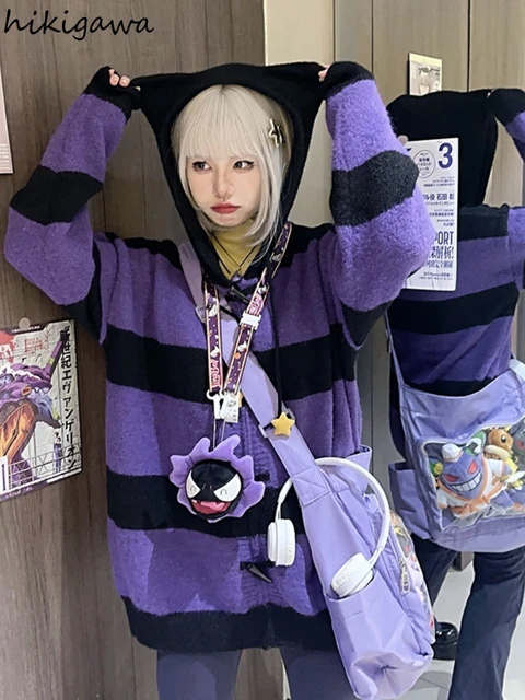 2025 Fall Winter Clothing Striped Sweater Jackets Women Pull Femme Hooded Fashion Cute Sueter Mujer Casual Knitted Y2k Cardigan 1