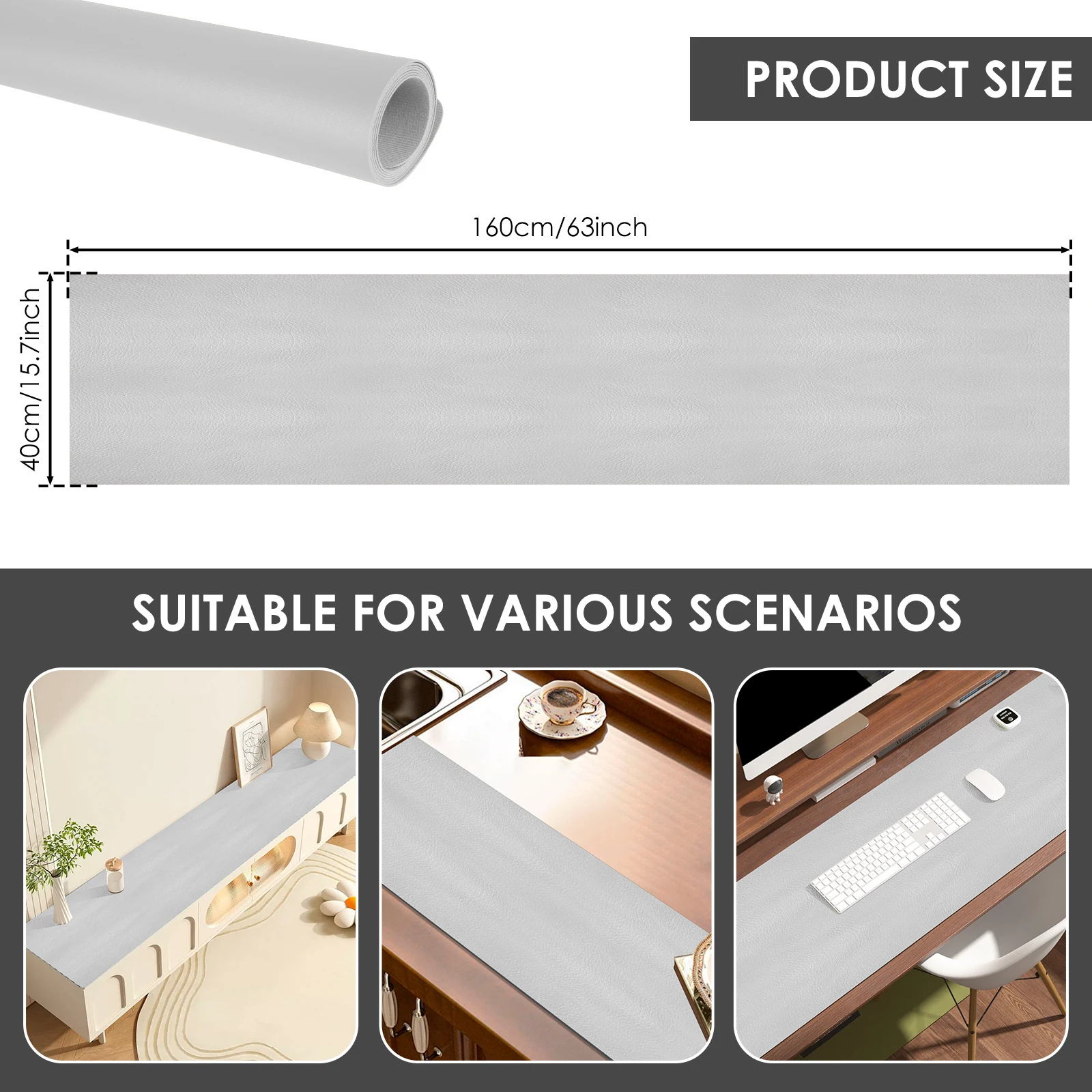 63Inch Waterproof Desk Mat PVC Leather Office Table Cover Smooth Multipurpose Tea Table Protector Mat for Home Office Dresser