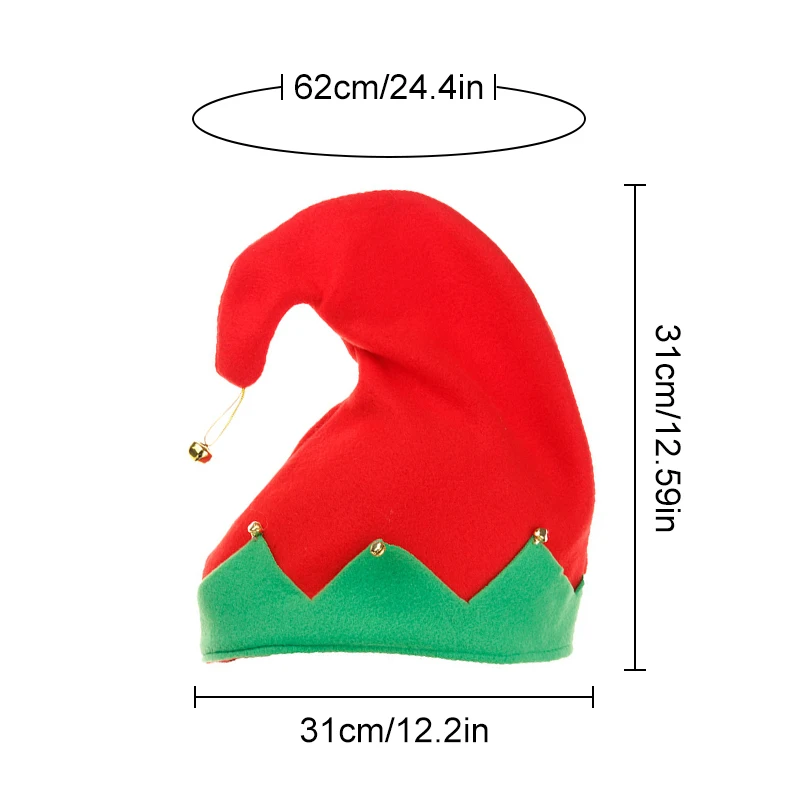 1PC Elf Cap Christmas Party Hat with Metal Bell Decoration Christmas Santa Hats for Adults and Children Festival Costume Prop