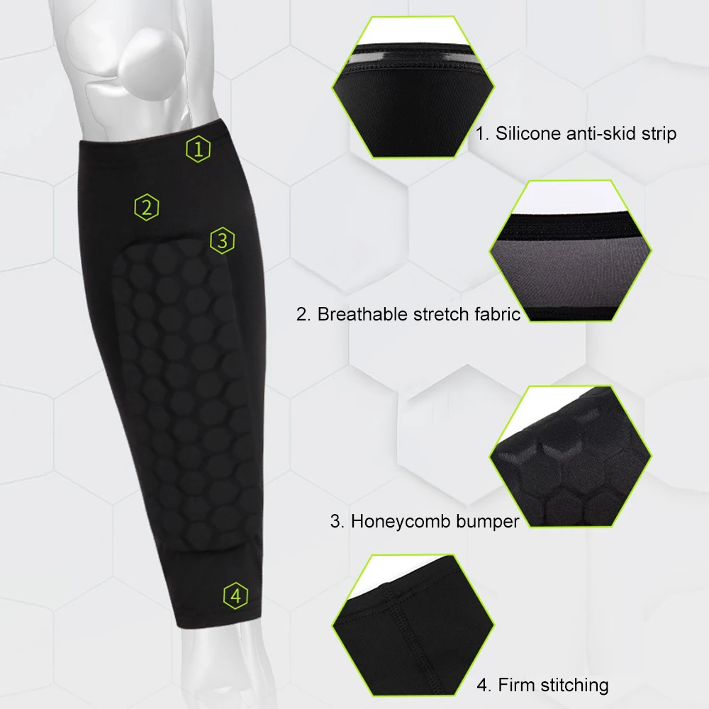 Soccer Shin Guards Shin Guard Pads Calf Compression Sleeves BraceTop 1 PC Football Shin Guards Protector Soccer Honeycomb Anti-crash Leg Calf Compression Sleeves Cycling Running Shinguards