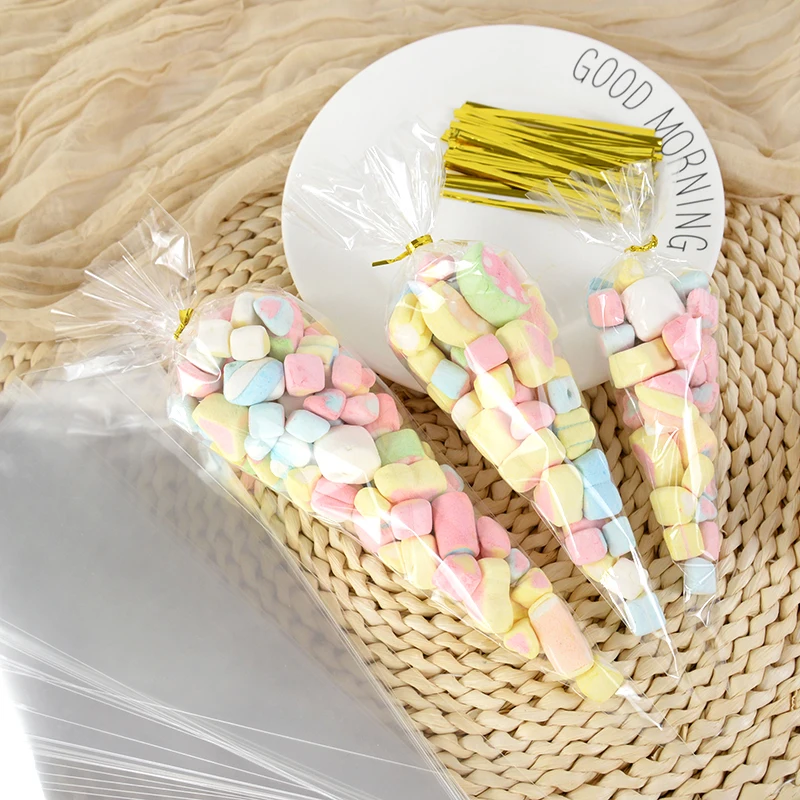 50PCS Transparente Kunststoff Süßigkeiten Taschen Dreieck Snack Tasche Popcorn Cookie Verpackung Tasche Hochzeit Geburtstag Baby Dusche Weihnachten – Detail 6