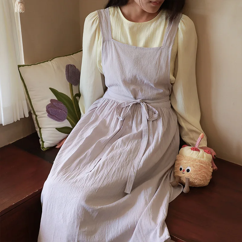 Apron Summer Thin Women's Pure Cotton Breathable Water-Repellent Korean Style Reversible Kitchen Home Work Clothes