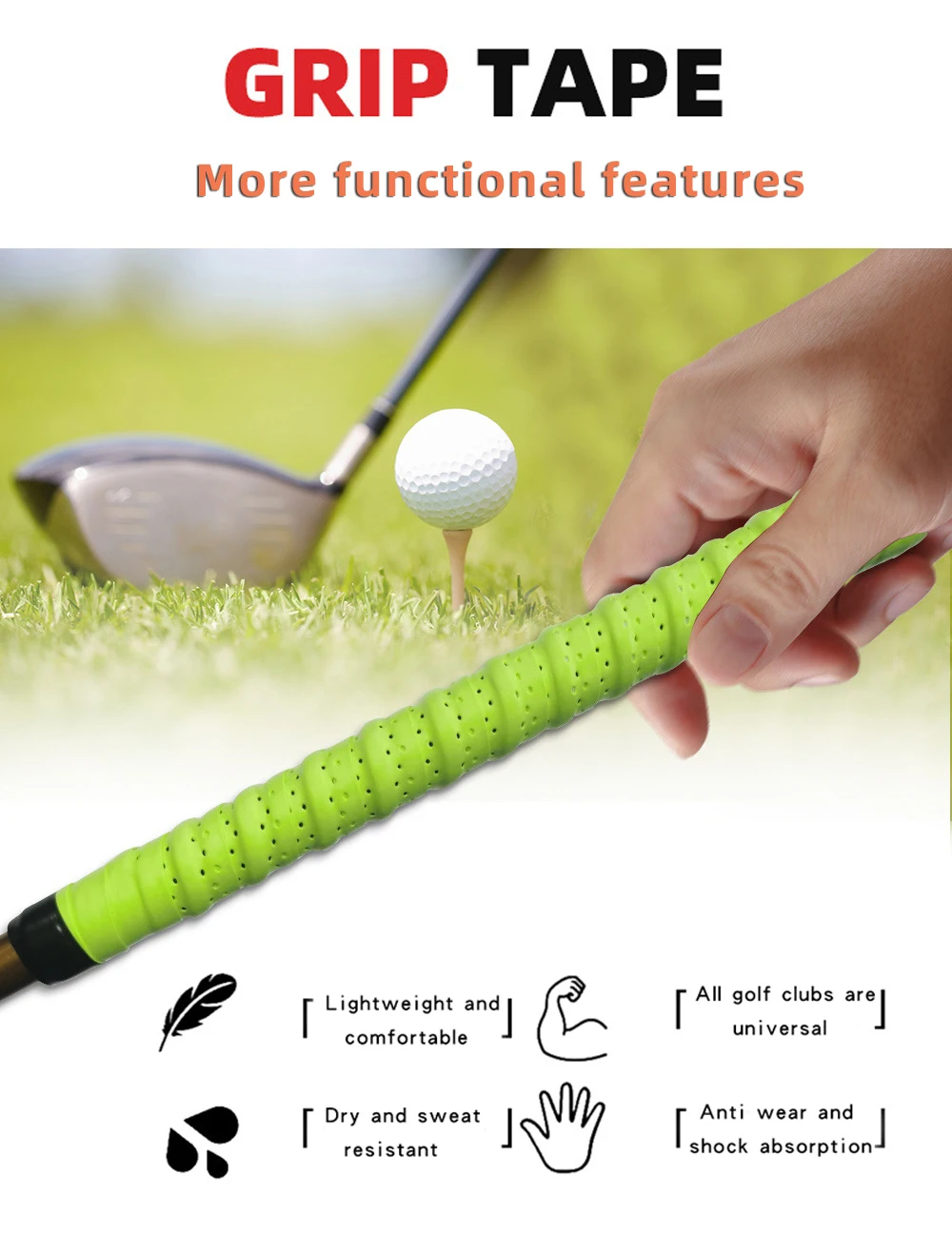 Golf Club Grip Tape Golf Grip Wrapping Tapes Golf Accessories Non-slip Sweatproof PU Wrapping Black Green Quick Replacement