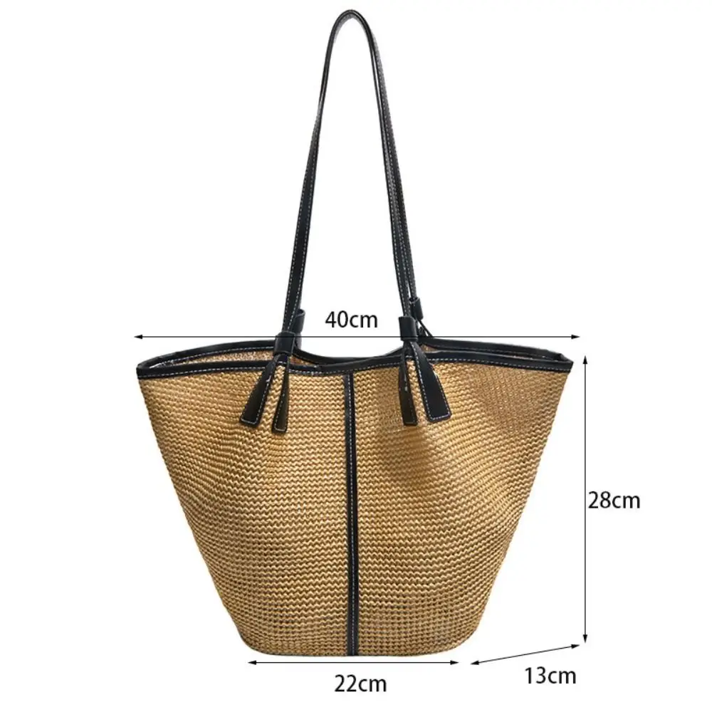 Borsa a Tracolla Intrecciata alla Moda, Pieghevole, Grande Capacità, con Finiture a Contrasto, Borsa Hobo in Rattan - immagine 6