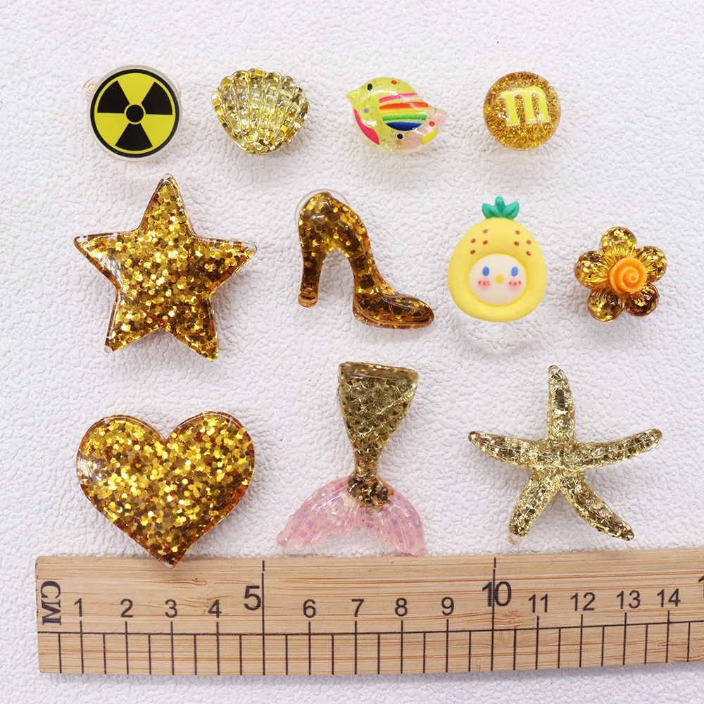 

Mix 50pcs Resin Sequin Heart Bird Star Flower Pear Shell Fishtail Starfish High Heels Croc Jibz Buckle Fit Wristband Accessories