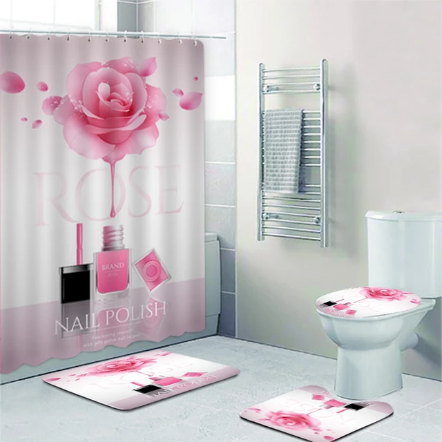 Female Makeup Style Shower Curtain Set Manicure Bathroom Curtain