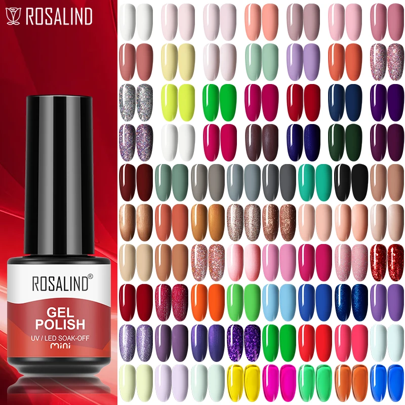 ROSALIND Mini Gel Nail Polish Soak Off Gel Varnishes Nail Art Semi Permanent Pure Color Nail Gel Polish Base Top Coat Esmalte