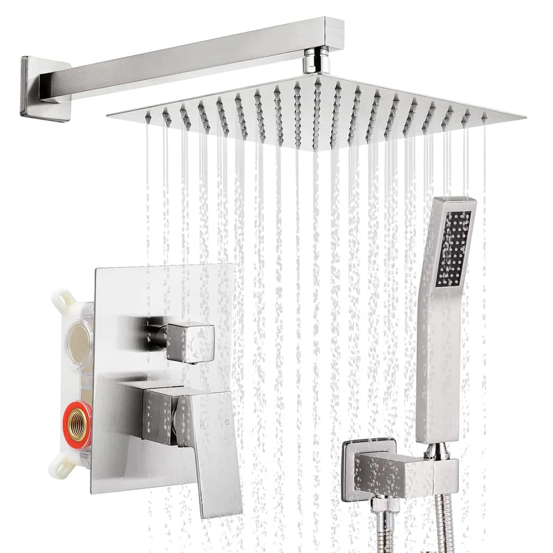 Brushed Nickel Shower Faucets Set Rain Waterfall Shower System Wall Mount Bathtub Mixer Combo Set For Bathroom bathroom shower faucet set