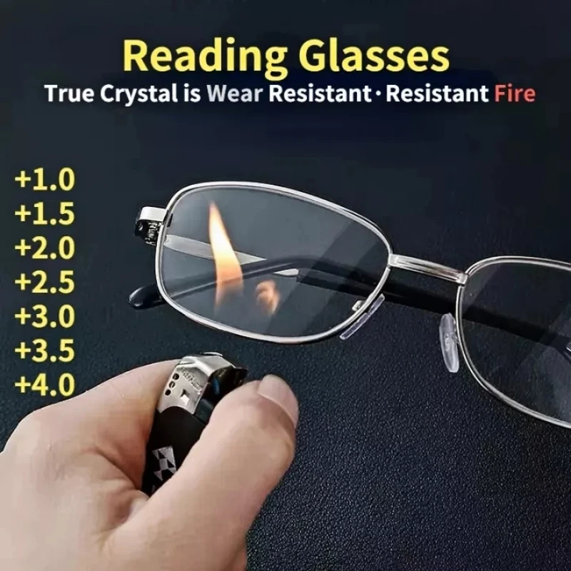

Anti-Scratch Reading Glasses Women Square Metal Frame Real Glass Lens Mens Presbyopic Glasses Retro Eyeglasses 0 To +4.0