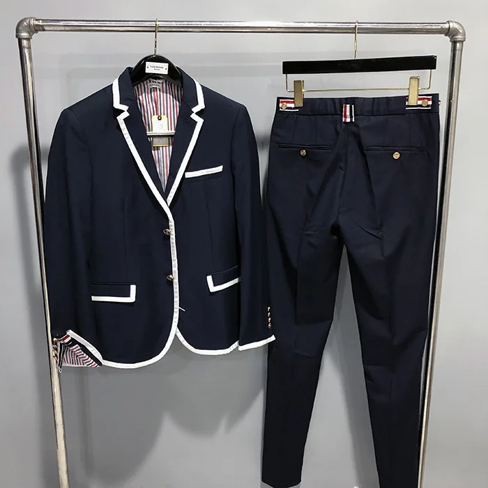 High-quality TB Suit White Edge College Style Red, White and Blue Edging Special Short Full Lining Suit for Men and Women