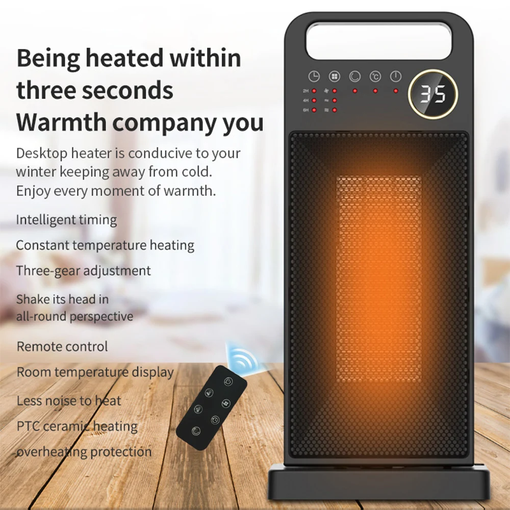 

2000W Portable Electric Heater With Remote Control Touch Screen Vertical Hand Warmer Heating Stove Warmer For Home Office Desk