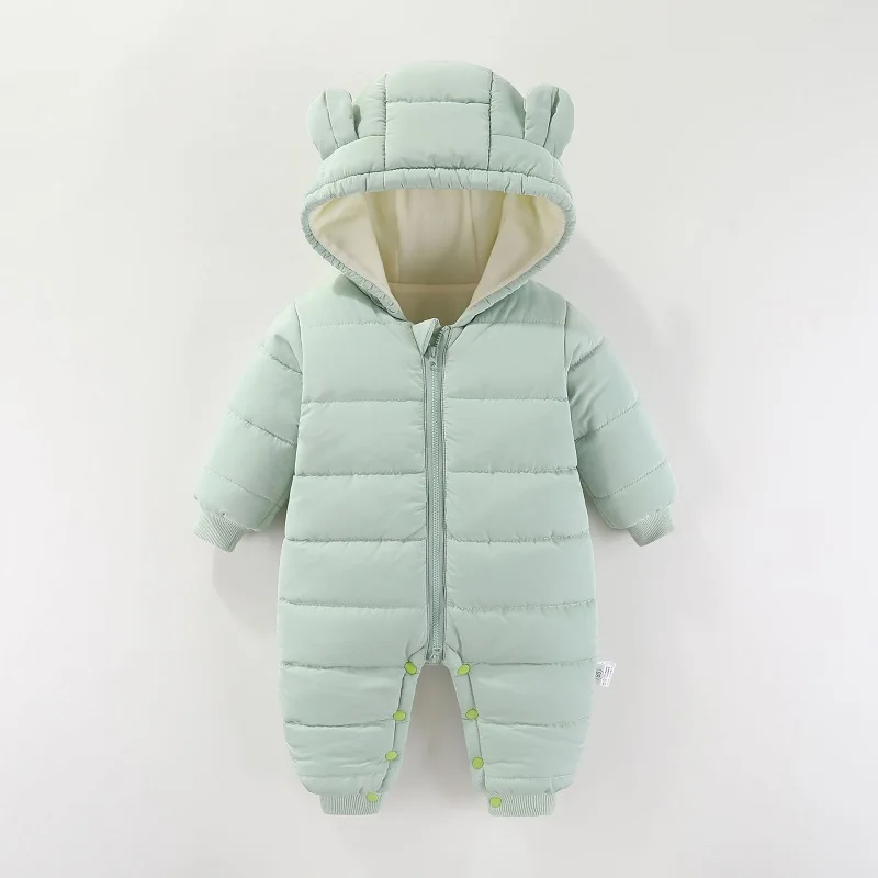 Newborn baby quilted jumpsuit boys and girls plus velvet thick cartoon romper baby toddler plus cotton clothes autumn and winter