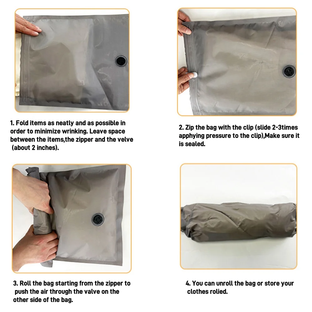 Travel Roll-Up Vacuum Storage Bags, Reusable Fabric Cloth Luggage Compression Pack Bag Fit Clothing, No Need Air Pump 5