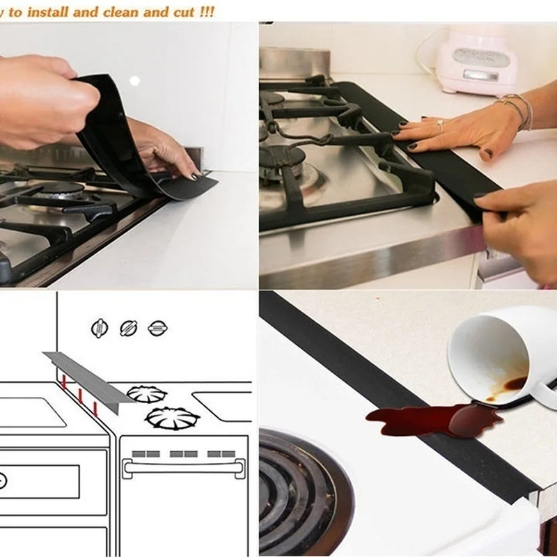 Silicone Stove Counter Gap Cover Oven Guard Spill Seal Slit Filler Kitchen Tool Protective Pad Inserts Against Oil Stains silicone seal strip