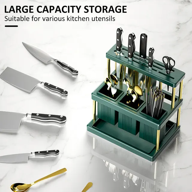 Kitchen Knife Holder Multi-Function Cutter and Cutlery Drainer Rack PP Space Saving Kitchen Utensil Organizer Rack New 2