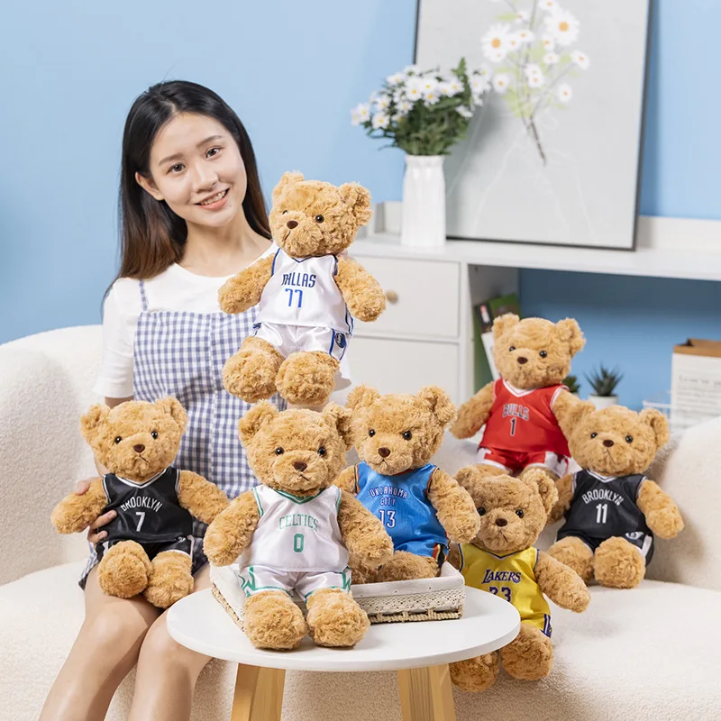 25cm Cute Bear Plush Toy Stuffed Teddy Bear Wear Basketball Star T