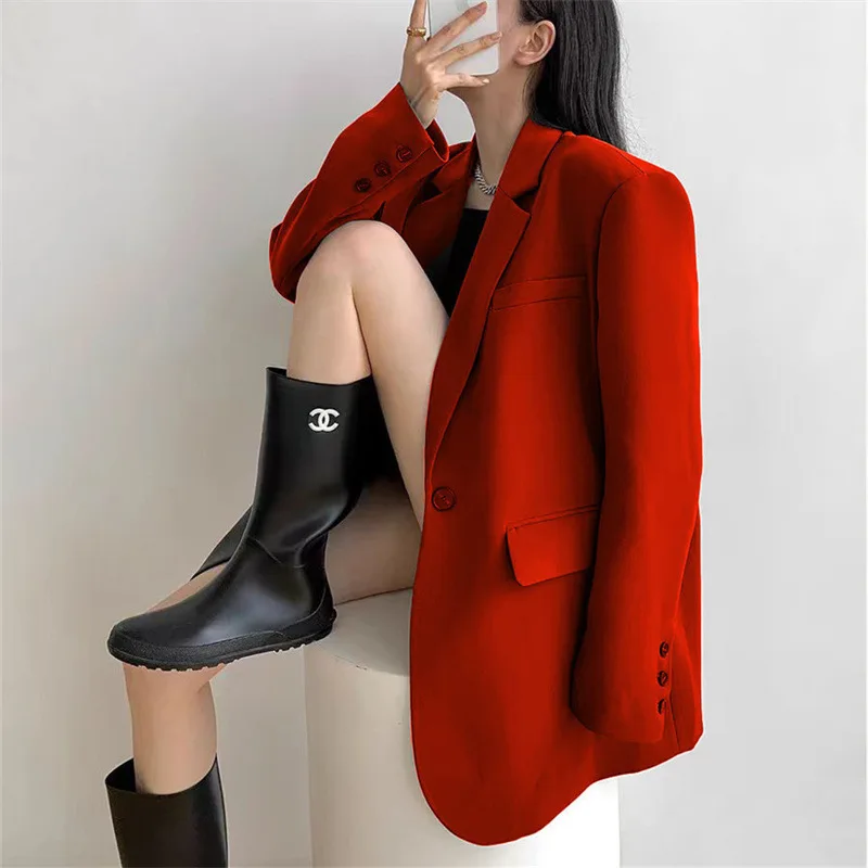 Women's Casual Blazers Jackets Suits Coats Autumn 2024 Fashion Straight Cut Polyester Long Sleeve One Button Pure Color - 2