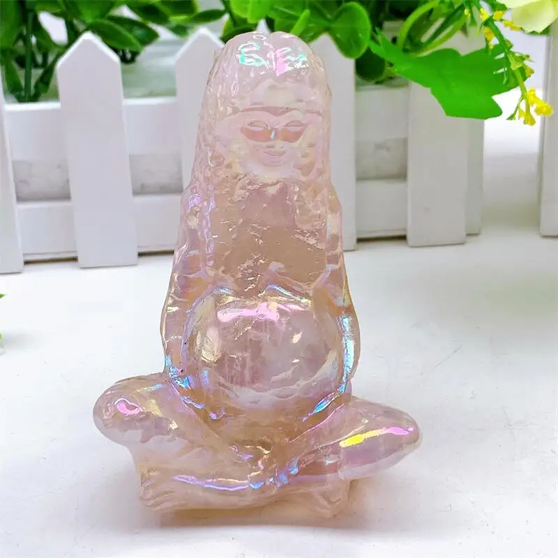 

9.5CM Natural Aura Rose Quartz Goddness Gaia Mother Earth Crystal Sexy Lady Pregnant Woman Art Statue Gift For Decor 1PCS
