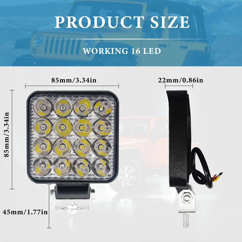 1PC 16LED White Mini Off-Road Work Light Bar