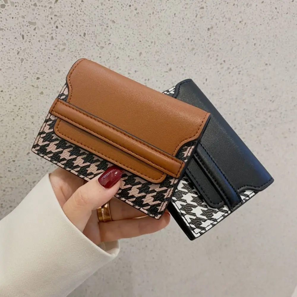 

Women Wallet PU Leather Purse Houndstooth Card Bag Elegant Short Wallet Coin Purse Card Holders