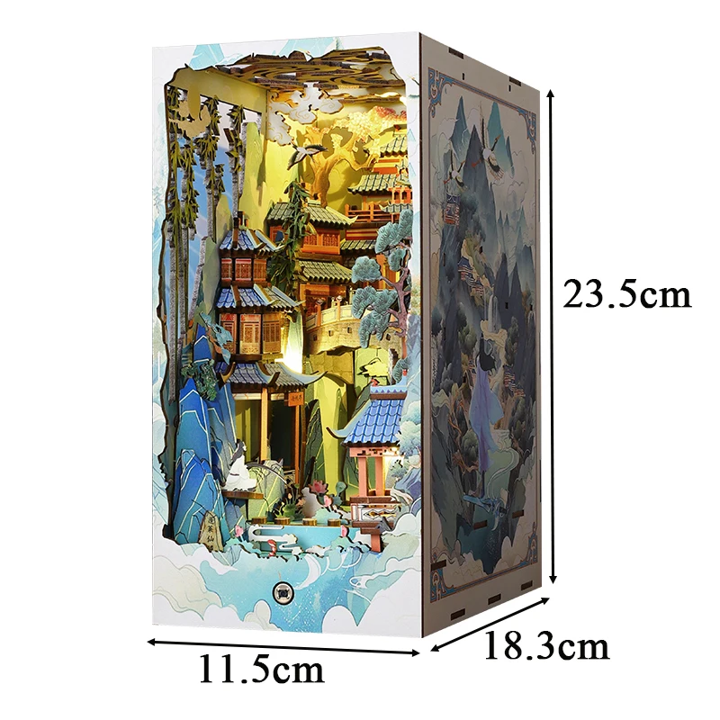 NEW DIY Book Nook Wooden Miniature Model Kit Penglai Wonderland Bookend Assembled 3D Puzzle Bookshelf Home Decor Friends Gifts 6