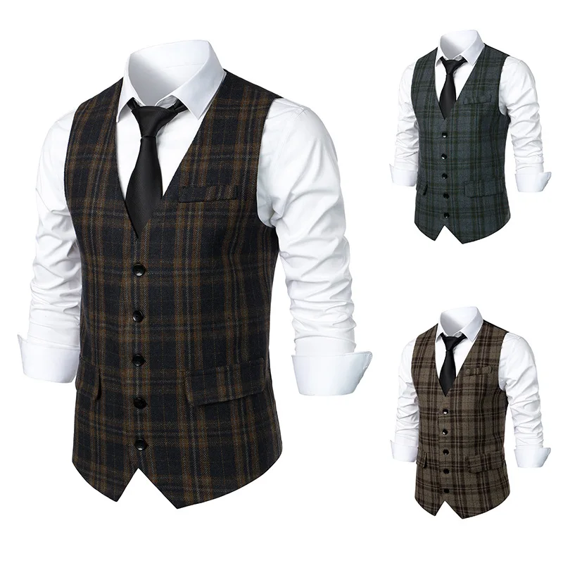 New Men's Fashion Suit Vest Trend Stripes Medieval Retro Vest Single-Breasted Male Waistcoat Wear