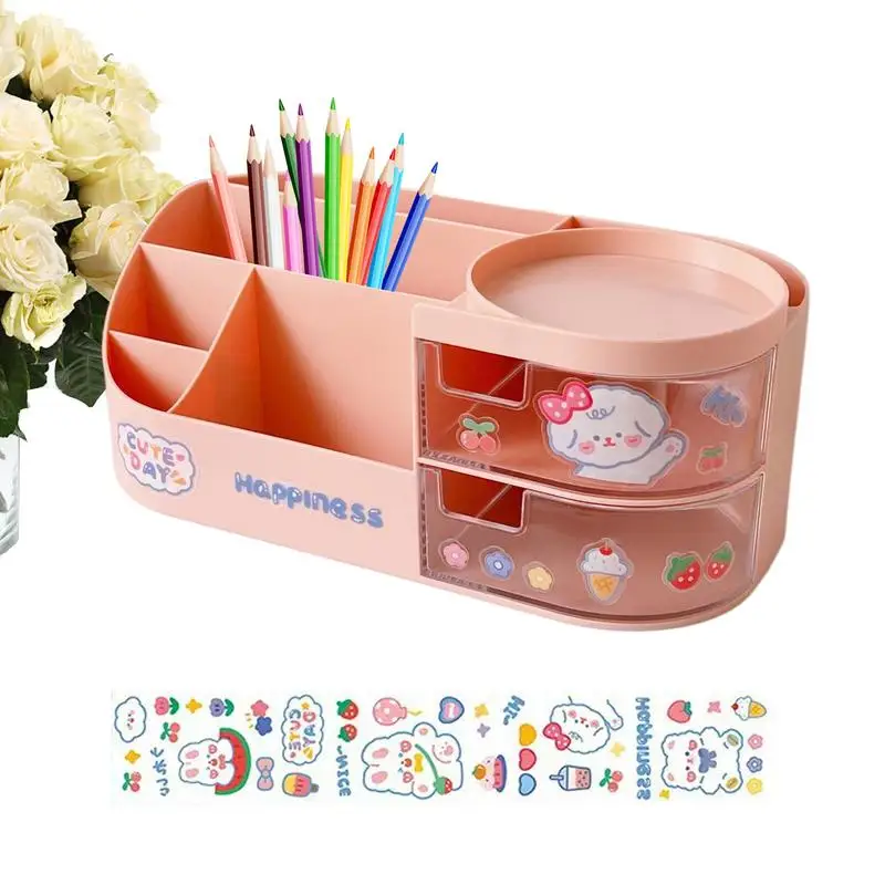 

Pen Holder For Desk Kawaii Desk Organizer Pen Holder With Drawer Multi-Functional Pen Organizer For Offices Supplies Desk Organi