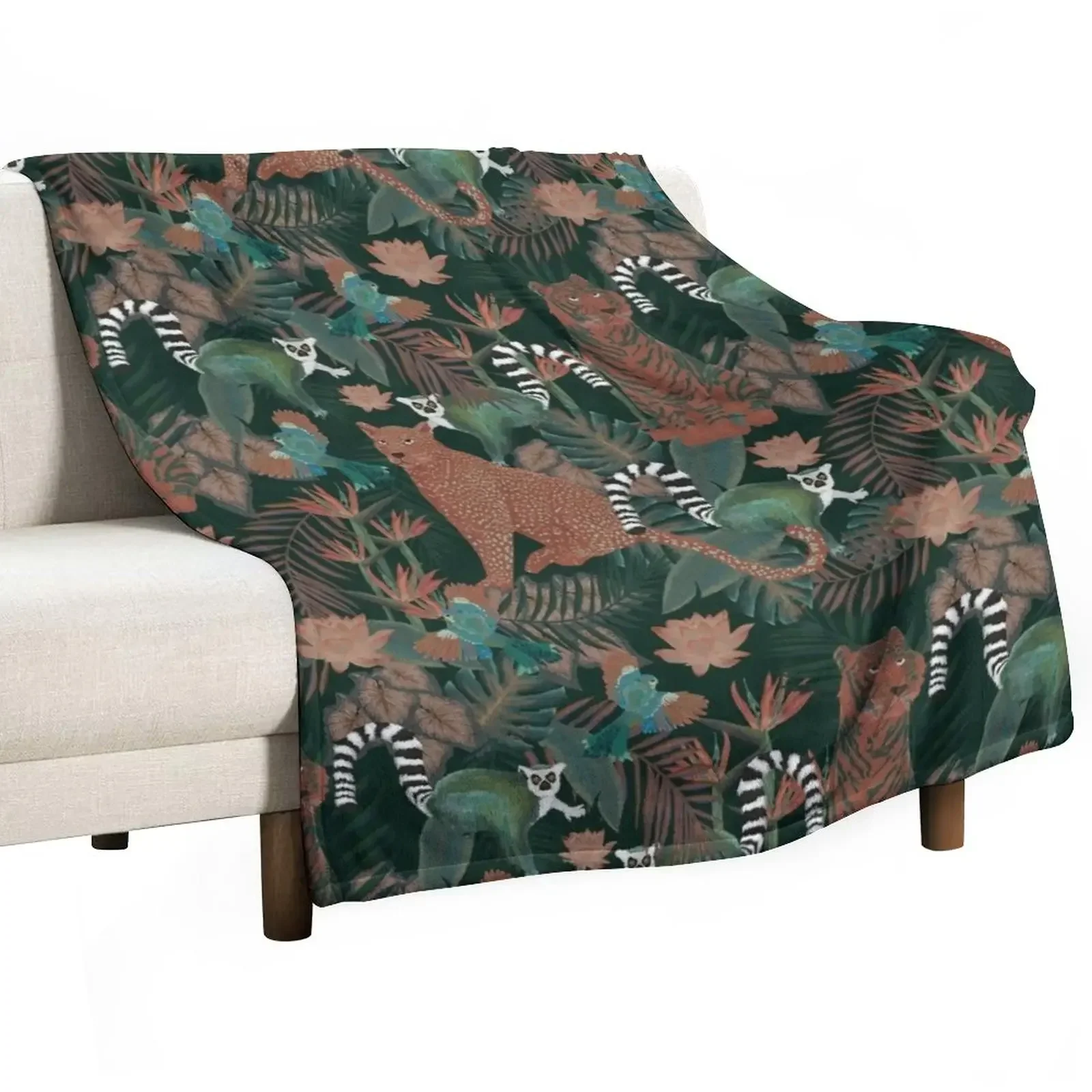 

Jungle Night Throw Blanket Furry Plaid on the sofa Blankets