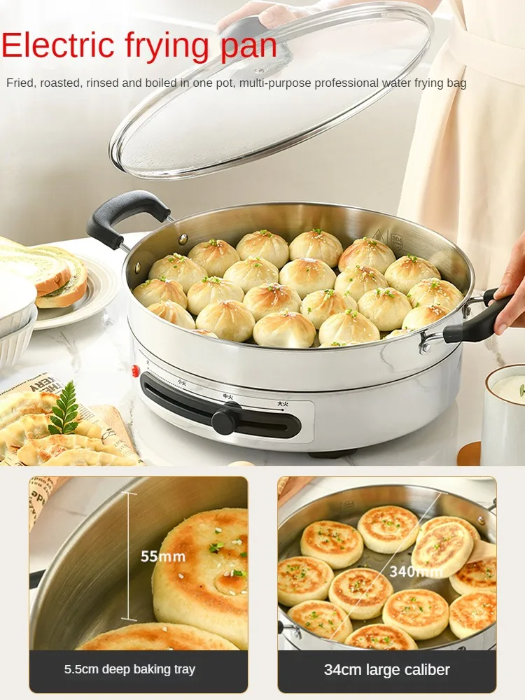 220V Stainless Steel Electric Crepe Maker Household Electric Frying Pancake Pan Deepened and Enlarged Multifunctional Baking Pot 2
