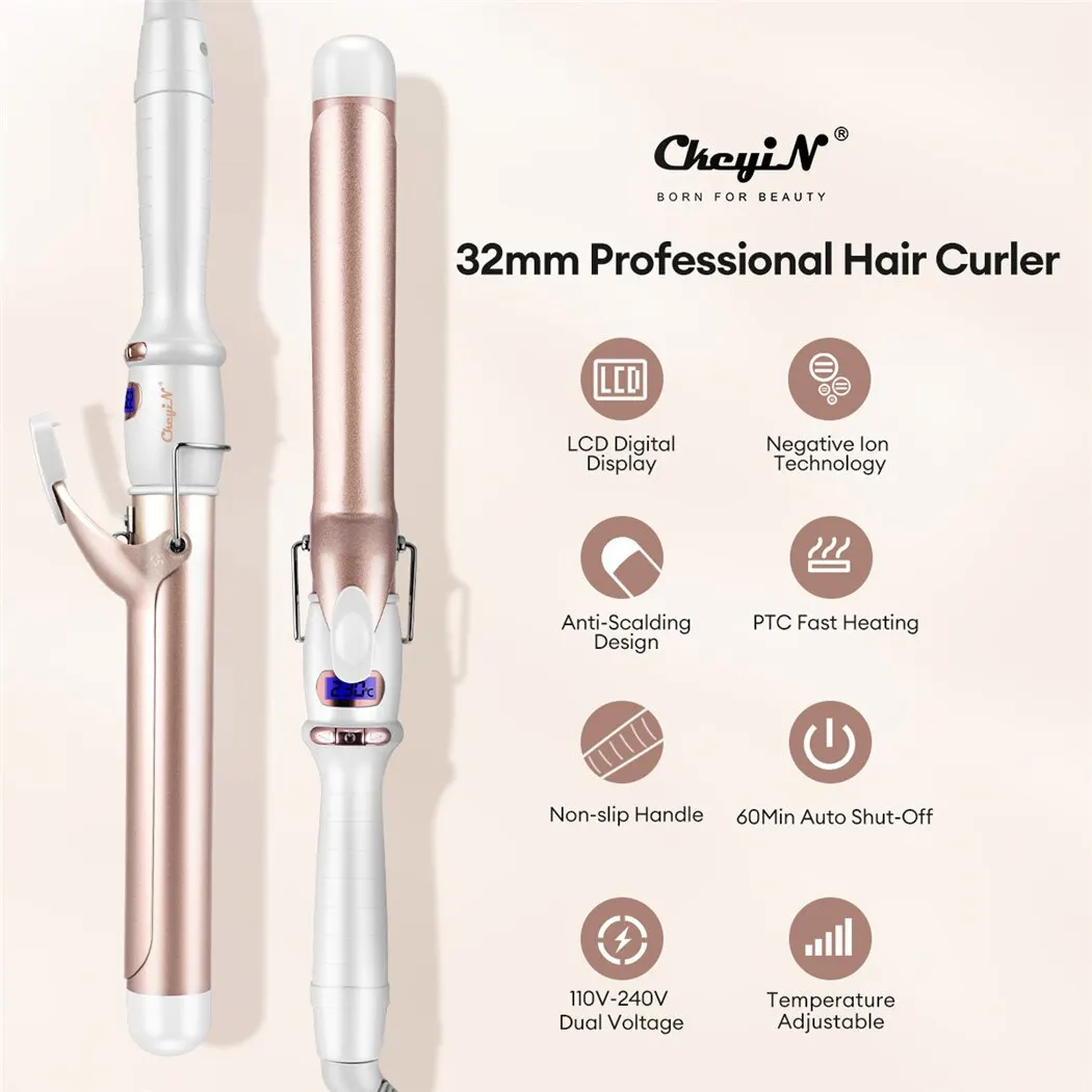 Electric Hair Curler for Women 32mm 38mm Ceramic Curling Iron Adjustable Temperature Hair Styling Tool