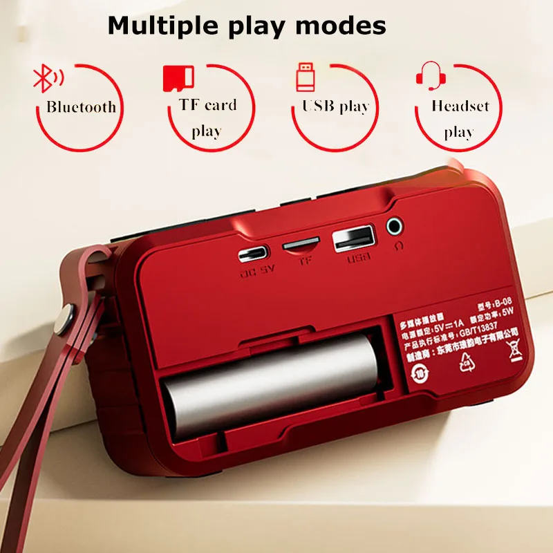 Portable Radio FM Mini Bluetooth Radios Speaker Hifi Sound Soundbar Subwoofer Handsfree Walkman Music Player Recorder with Mic