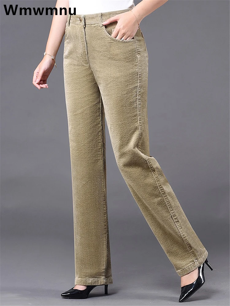 High Waisted Women's Straight Corduroy Pants Mom High Waist