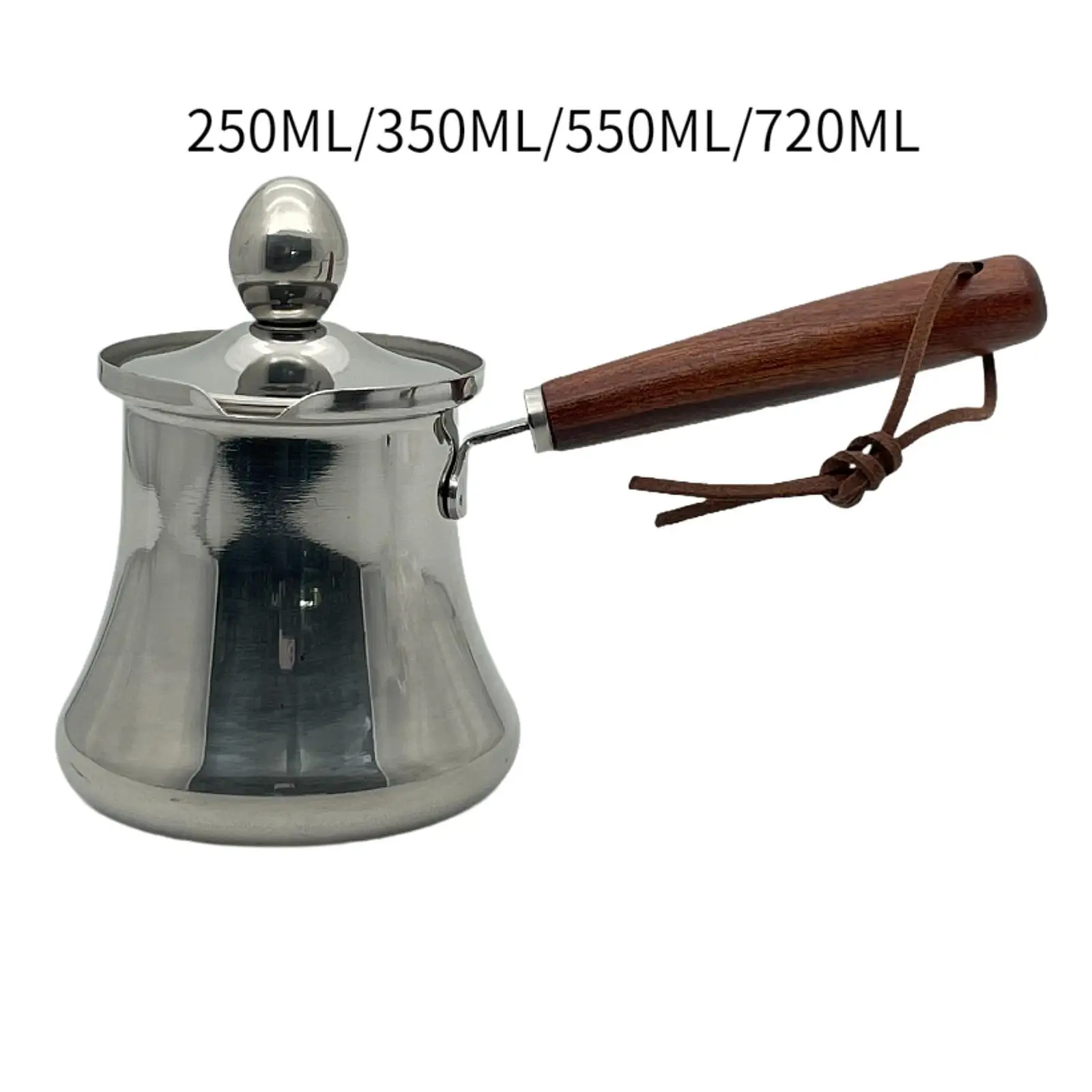 Long Handle Turkish Coffee Pot Stainless Steel Moka Pot with Lid Butter ...