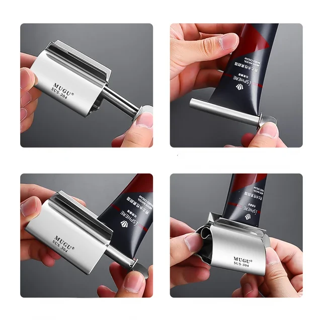 1pc Home Dentifricio Spremiagrumi Dispenser di dentifricio in acciaio inossidabile Semplice e pratico Contrasta una fine per rifiuti Accessori per il bagno 3