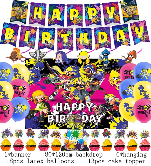 Shoot jogo splatoons festa de aniversário decoração balão banner bolo  topper pano de fundo splatooned fontes da festa de aniversário - AliExpress