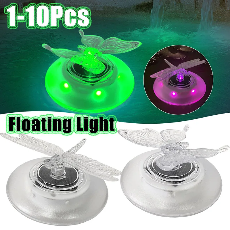 Lamp Solar Powered Color Changing  LED Float Lamp RGB Solar Butterfly Dragonfly Shape Watering Float Light Outdoor Garden Swimming Fountain Pool Water Light Decora submersible pool lights