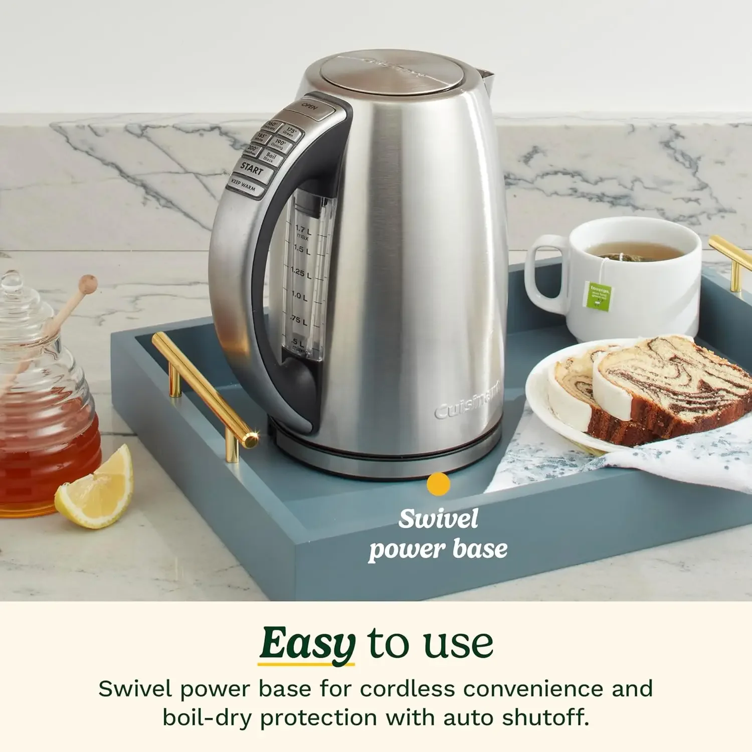 1.7-Liter Stainless Steel Cordless Electric Kettle with 6 Preset Temperatures (White), CPK-17 5