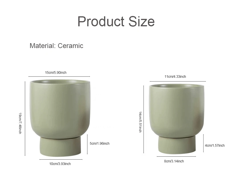 Description Picture 3 of itemNordic macaron ceramic flowerpot straight round green succulent cactus plant potted perforated tray garden balcony decoration
