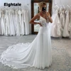 Eightale Boho Wedding Dresses V-Neck Lace Appliques A-Line Spaghetti Straps Customized Court Train Bridal Gown Vestido De Novia 1