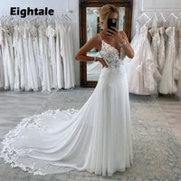 Eightale Boho Wedding Dresses V-Neck Lace Appliques A-Line Spaghetti Straps Customized Court Train Bridal Gown Vestido De Novia 1