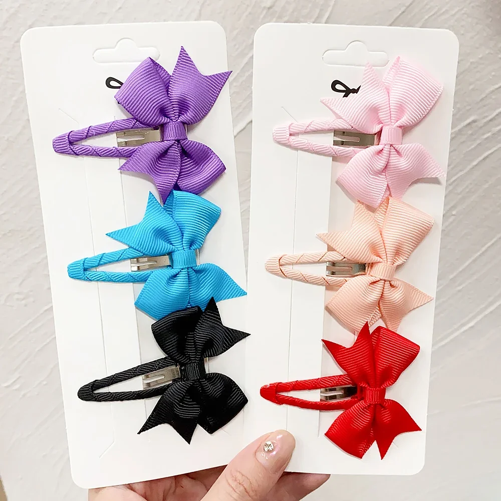 2Pcs/Lot Newborn Hair Bow Snap BB Clips Fully Wapped for Girl Toddler Hair Clip In Fringe Bangs Baby Hair Accessories Barrettes 3pcs alloy kid hair clips bangs clip rabbit bear girls barrettes acrylic hair accessories women