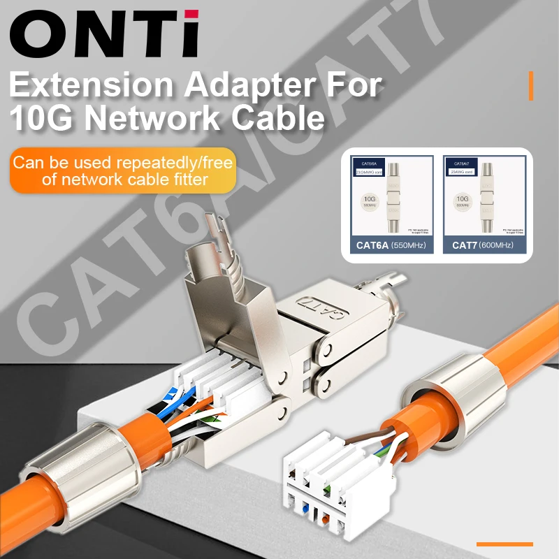 Onti Cat6a Cat7 Cabo Extensor Caixa de Conexão do Adaptador de Junção Rj45 Conector de Extensão de Cabo Lan Blindado Completo Toolless