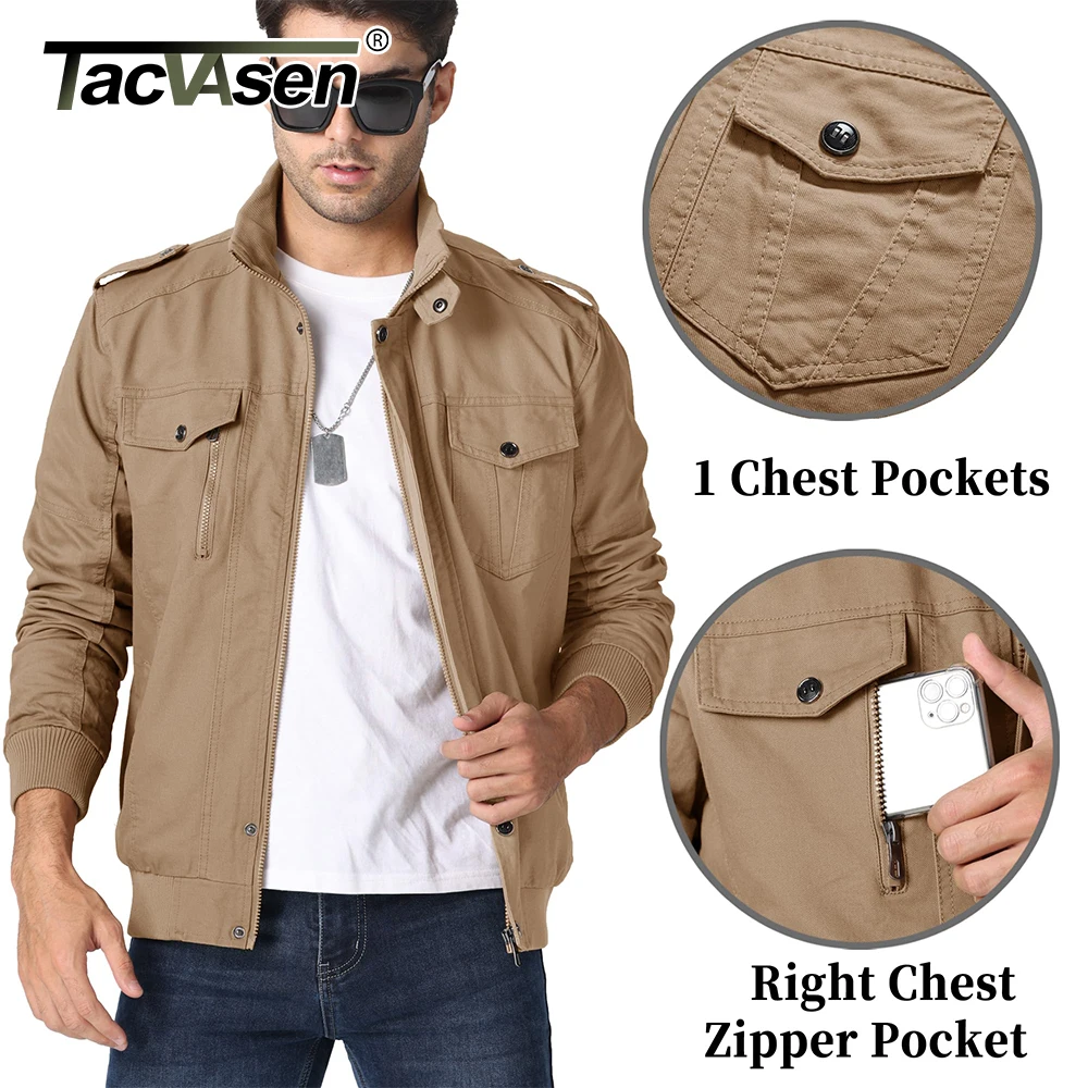 TACVASEN Full Zip Retro Jacket with zipper Pocket Mens Bomber