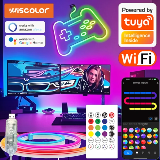 WISCOLOR Tuya LED RGBIC Neon Strip Lights Waterproof With Aleax/Google Home Voice Control Support Smart Life For DIY Home Decor
