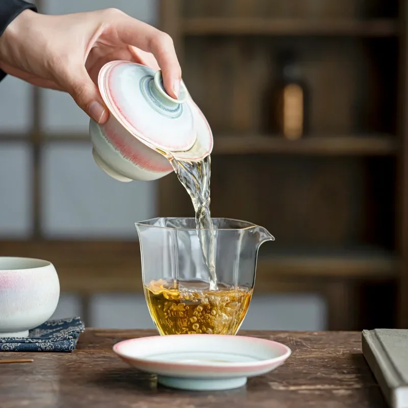 Kiln Change Pink Gaiwan For Tea Porcelain Chinese Jingdezhen Tureen Teaware Set Tea Bowl Kung Fu Chawan Cups Lily