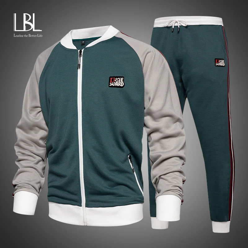 LBL 2022 Patchwork Men's Tracksuit Autumn Casual Sweat Suit Male Sportswear New 2 Piece Suit Set Men Sweatshirt Pants Streetwear