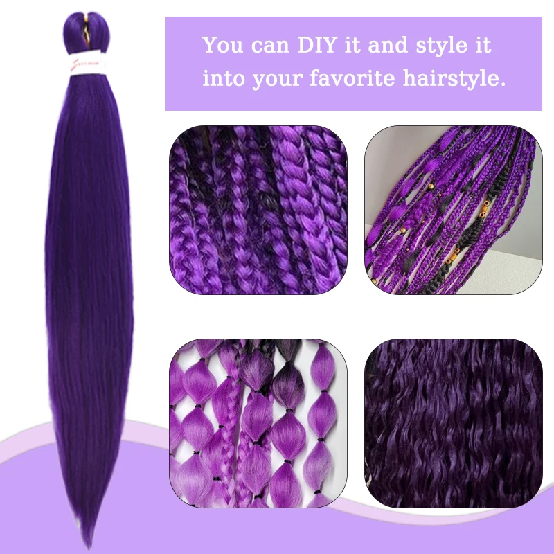 LUPU Synthetic Purple Hair Extensions Braiding Hair EZ Braids Wig Hair piece Long Straight Fake Hair for Women Daily Party Wear